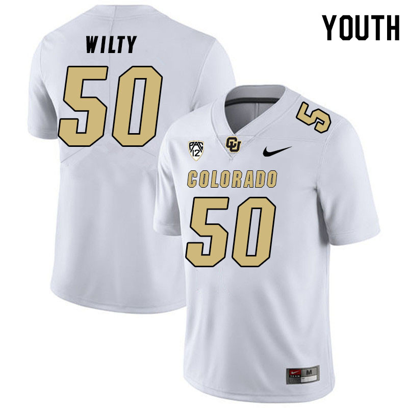 Youth #50 Jack Wilty Colorado Buffaloes College Football Jerseys Stitched Sale-White - Click Image to Close